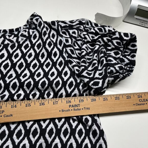 Chicos Top 3 XL Puff Sleeve Diamond Geometric Black White T-Shirt Chic Work - Picture 9 of 12